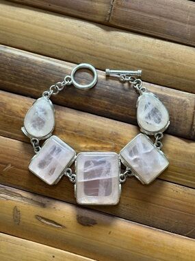 Silver Bracelet with Pale Rose Quartz Stones - Women's Jewelry